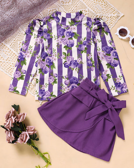 Toddler Girl Purple Rose Print Girls Outfit