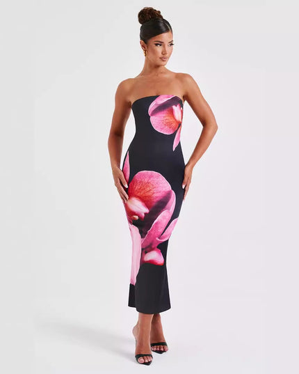 25 Edition – Backless Floral Draped Tube Maxi Dress (NICHE)