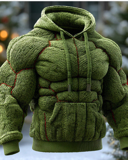Mens Casual Sports Hooded Flannel Sweatshirt With Chest Design