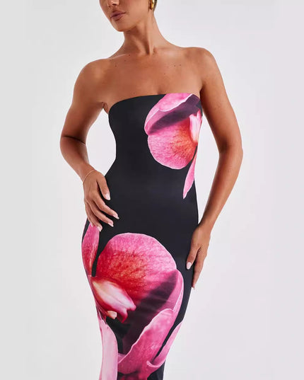 25 Edition – Backless Floral Draped Tube Maxi Dress (NICHE)