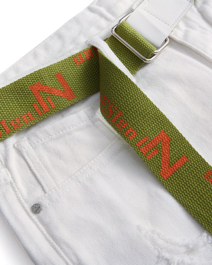 Men's New Casual Thin Embroidered Hole White Shorts