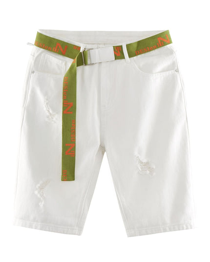Men's New Casual Thin Embroidered Hole White Shorts