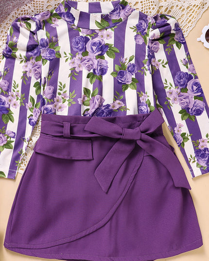 Toddler Girl Purple Rose Print Girls Outfit