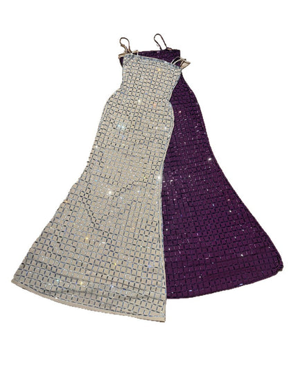 Nude-colored Shimmering Rhinestone Backless Slip Dress