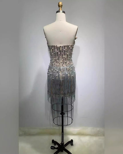 Solid-color Pearl- And Diamond-encrusted Tube Mini Dress With A Bandage-style Design
