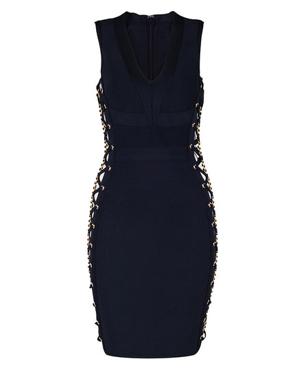 Sexy Bandage Dress With A Metal Chain Design