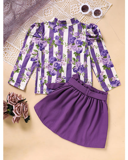 Toddler Girl Purple Rose Print Girls Outfit