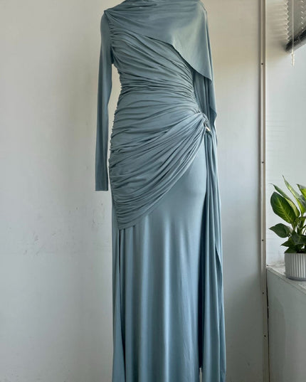 Niche Solid Color Pleating Asymmetric Simple Slim Dress