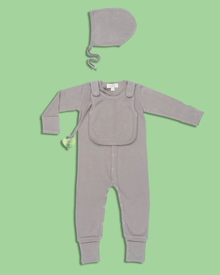 Smart Footed One-Piece + Bib - Gray