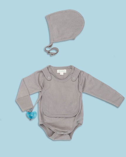 Smart Long Sleeve Kimono Bodysuit + Bib - Gray