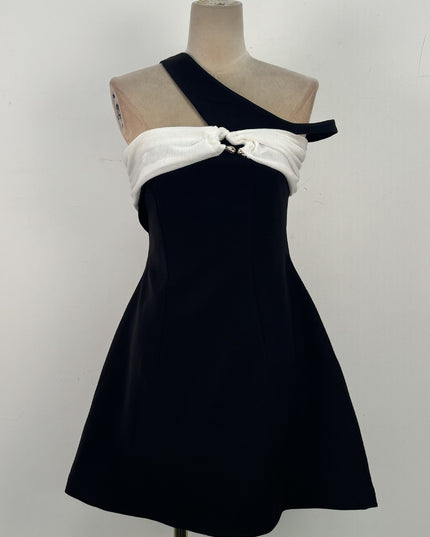 Summer Hepburn-Style Color-Block Off-Shoulder Sexy Dress