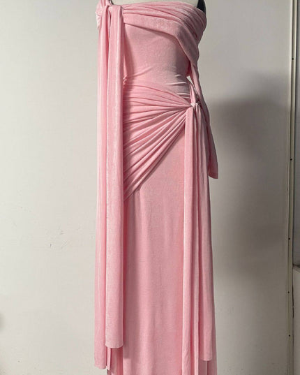 Rare Flowy Yellow Spliced Off-shoulder Dress With Irregular Pleats And Draped Shoulder Detailing