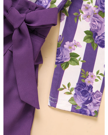 Toddler Girl Purple Rose Print Girls Outfit