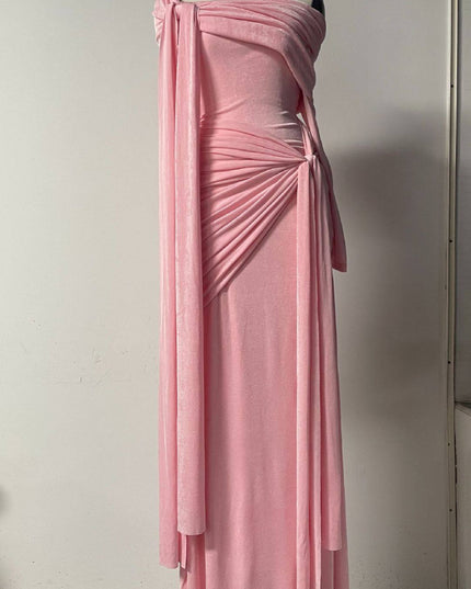 Rare Flowy Yellow Spliced Off-shoulder Dress With Irregular Pleats And Draped Shoulder Detailing
