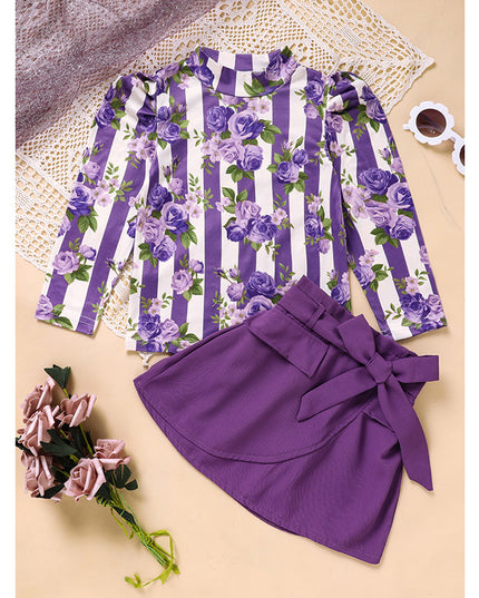 Toddler Girl Purple Rose Print Girls Outfit