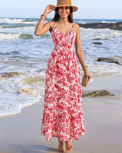 Printed Spaghetti Strap Midi Dress