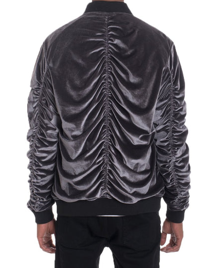 Velour Cinch Sleeve Bomber Jacket