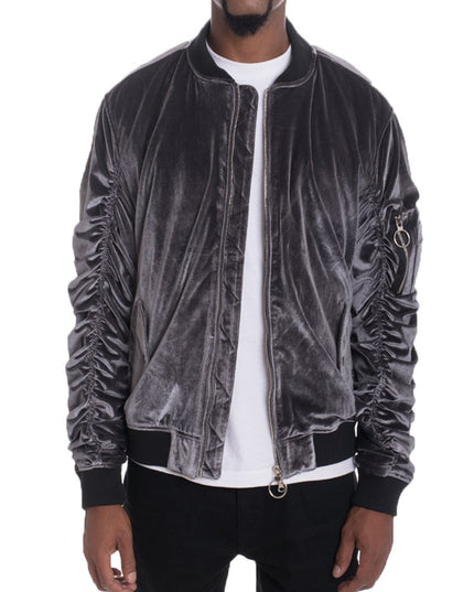 Velour Cinch Sleeve Bomber Jacket