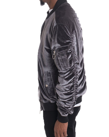 Velour Cinch Sleeve Bomber Jacket
