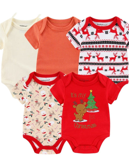 Rib Romper Clothes For Babies Cotton Short Sleeve Five-piece Suit