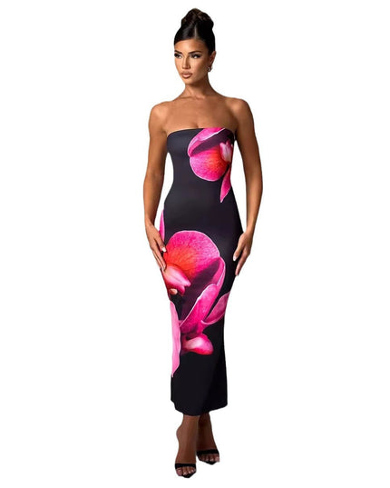 25 Edition – Backless Floral Draped Tube Maxi Dress (NICHE)