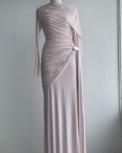 Niche Solid Color Pleating Asymmetric Simple Slim Dress