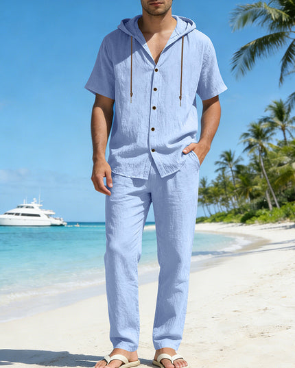 Men's Summer Loose Casual Hooded Short-Sleeve Shirt Set
