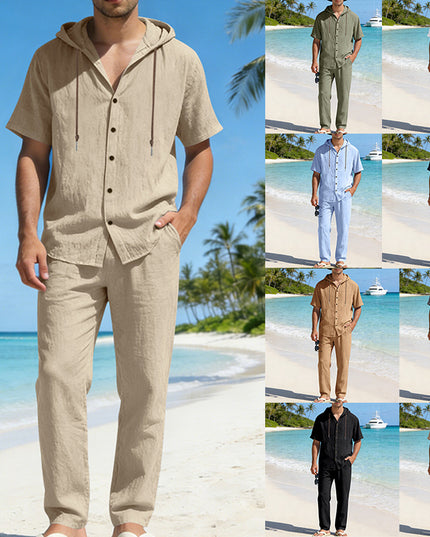 Men's Summer Loose Casual Hooded Short-Sleeve Shirt Set