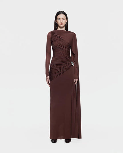 Niche Solid Color Pleating Asymmetric Simple Slim Dress