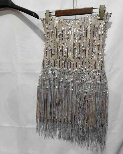 Solid-color Pearl- And Diamond-encrusted Tube Mini Dress With A Bandage-style Design