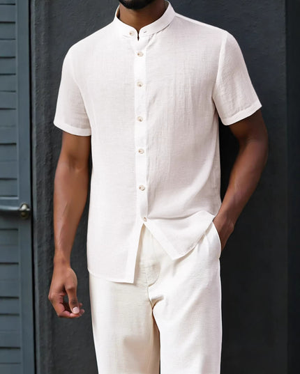 Men's Stand-Up Collar Breathable Shirt And Loose-Fitting Trousers Set