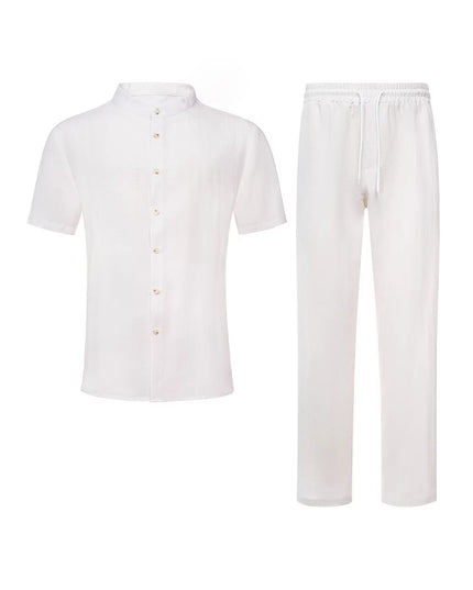 Men's Stand-Up Collar Breathable Shirt And Loose-Fitting Trousers Set