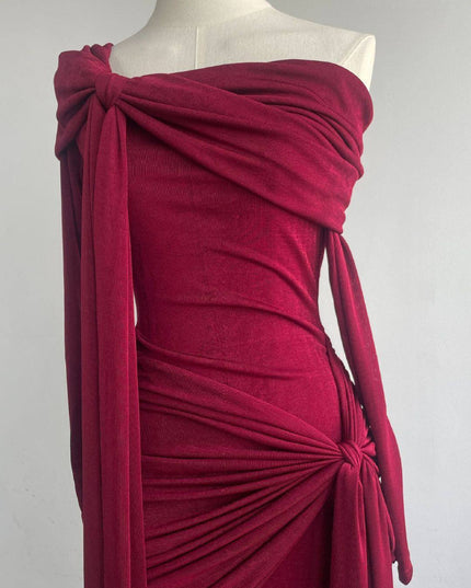Rare Flowy Yellow Spliced Off-shoulder Dress With Irregular Pleats And Draped Shoulder Detailing