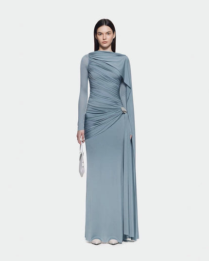 Niche Solid Color Pleating Asymmetric Simple Slim Dress