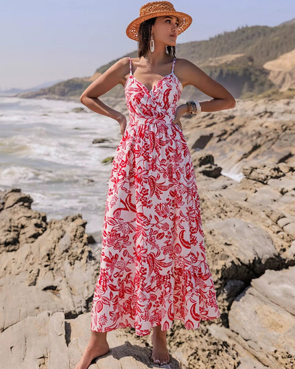 Printed Spaghetti Strap Midi Dress