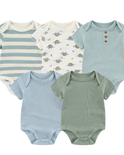 Rib Romper Clothes For Babies Cotton Short Sleeve Five-piece Suit
