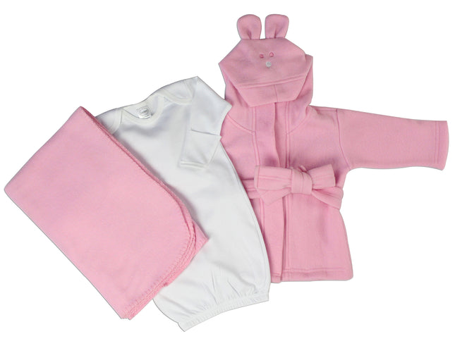Bambini Newborn Baby Girls 3 Pc Layette Set (Gown, Robe, Fleece