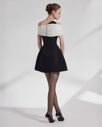 Summer Hepburn-Style Color-Block Off-Shoulder Sexy Dress