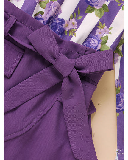 Toddler Girl Purple Rose Print Girls Outfit