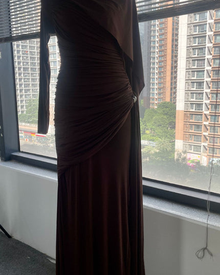 Niche Solid Color Pleating Asymmetric Simple Slim Dress