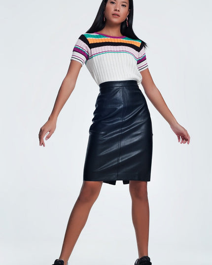 Black Faux Leather Pencil Skirt