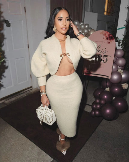 Cardigan Profile Sweater Hip Skirt Two-piece Set