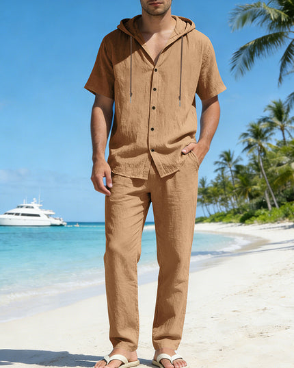 Men's Summer Loose Casual Hooded Short-Sleeve Shirt Set