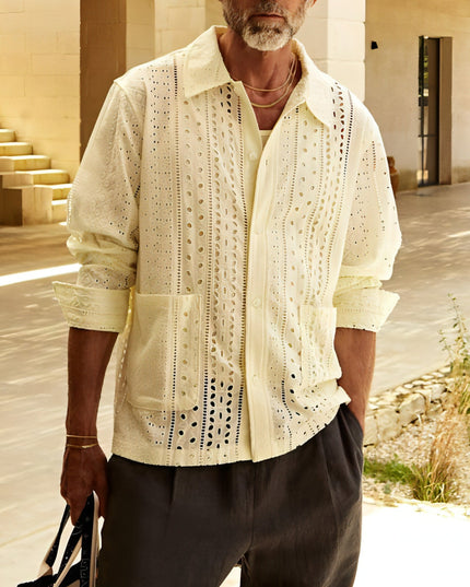 Solid Color Hollowed Fashion Men's DressShirt