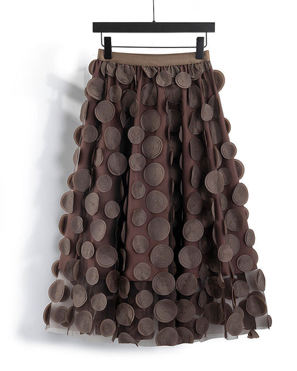 Three Dimensional Patch Stitching Mesh Women Midi Skirt