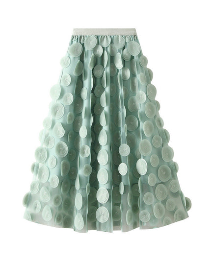 Three Dimensional Patch Stitching Mesh Women Midi Skirt