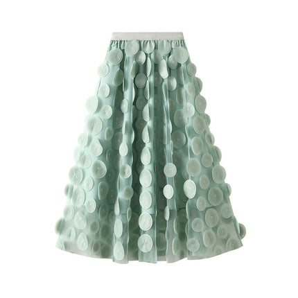 Three Dimensional Patch Stitching Mesh Women Midi Skirt