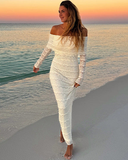 25 Edition – Elegant Off-Shoulder Lace Maxi Dress (Socialite Style)
