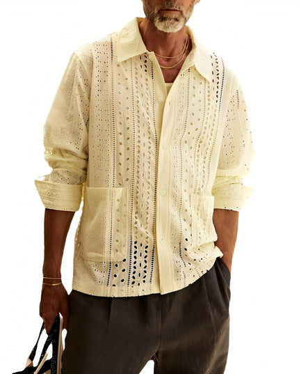 Solid Color Hollowed Fashion Men's DressShirt