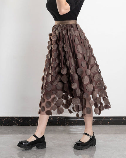 Three Dimensional Patch Stitching Mesh Women Midi Skirt